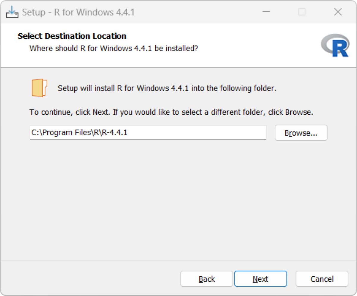 Select Destination Location for R