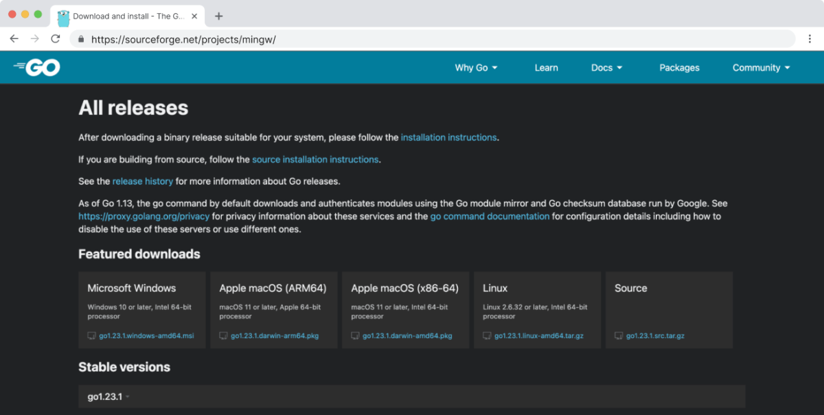 Go Download Page for Mac