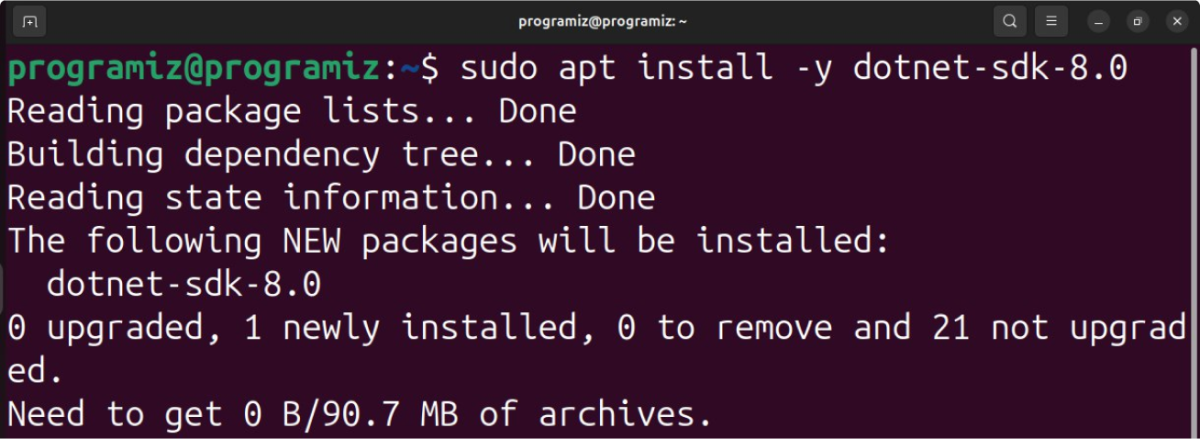 Install .NET SDK in ubuntu